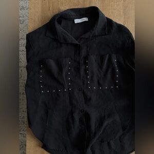 Zara Kids Black Button Down Shirt with Studded Pockets NWOT